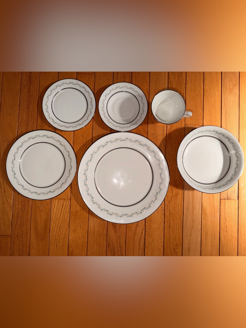 Vintage Oxford Holyoke 6 piece plate setting 1973 silver Played Daisy Bone China